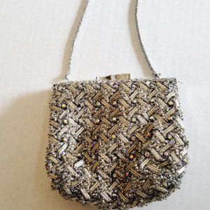 VINTAGE 70s Walborg DISCO Beaded Purse Silver Chro